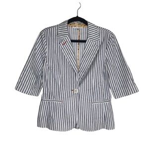 Cabi Women's Blue White Striped Comfort Blazer